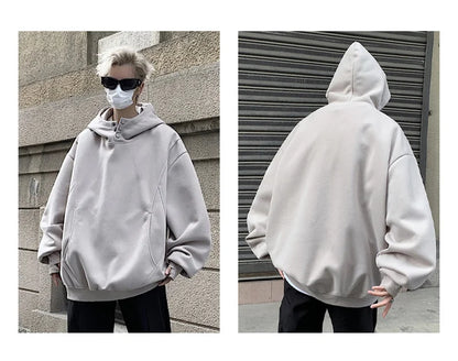 Streetwear New Retro Button Neck Hooded Sweatshirts For Men Autumn Fleece Y2K Vin New Retro Button Neck Hooded Sweatshirts For Men Autumn Fleece Y2K Vintage Hoodies Hip Hop Fashion Streetwear Pullover Hoodie Fashion Sweater Jacket With Graphic Design For Men