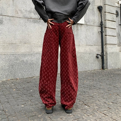 men brand fashion wash jacquard denim splice pocket loose casual wide leg baggy jeans cityboy cargo jeans pants trousers utility cargo pants