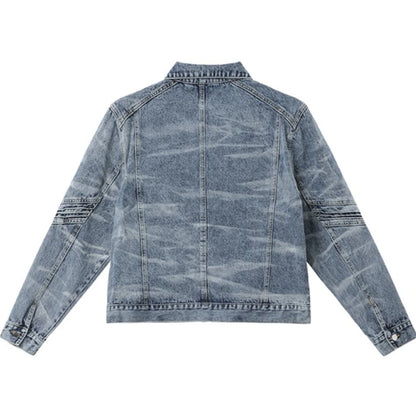 vintage washed mens denim jacket heavy weight high street contour pleat design cowboy coats short motorcycle hip hop outwear urban skinny jeans