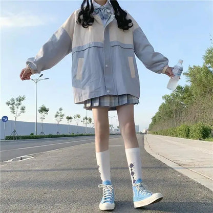 s 3xl basic jackets women patchwork design all match preppy style casual outerwear with hat daily harajuku streetwear clothing unique default style 4642