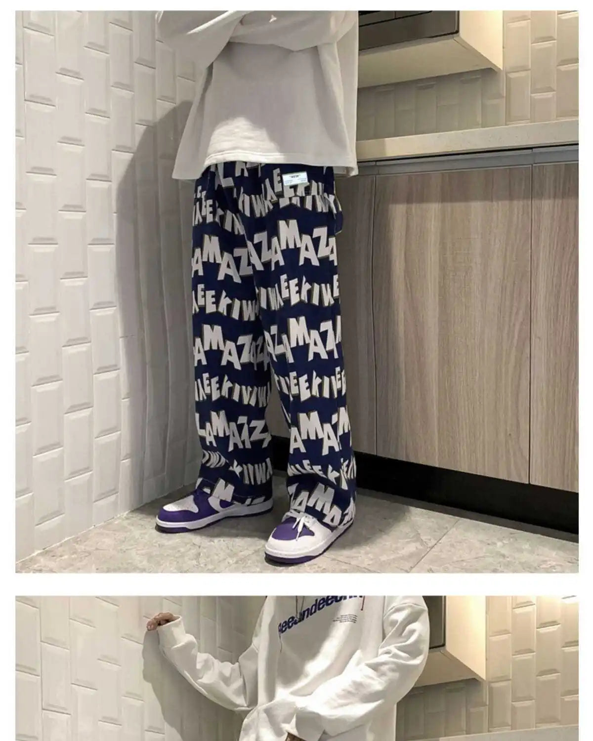 Letter wide-leg pants for men and women in autumn and winter plus velvet high-waisted loose long and short straight pants tops Street King Limited