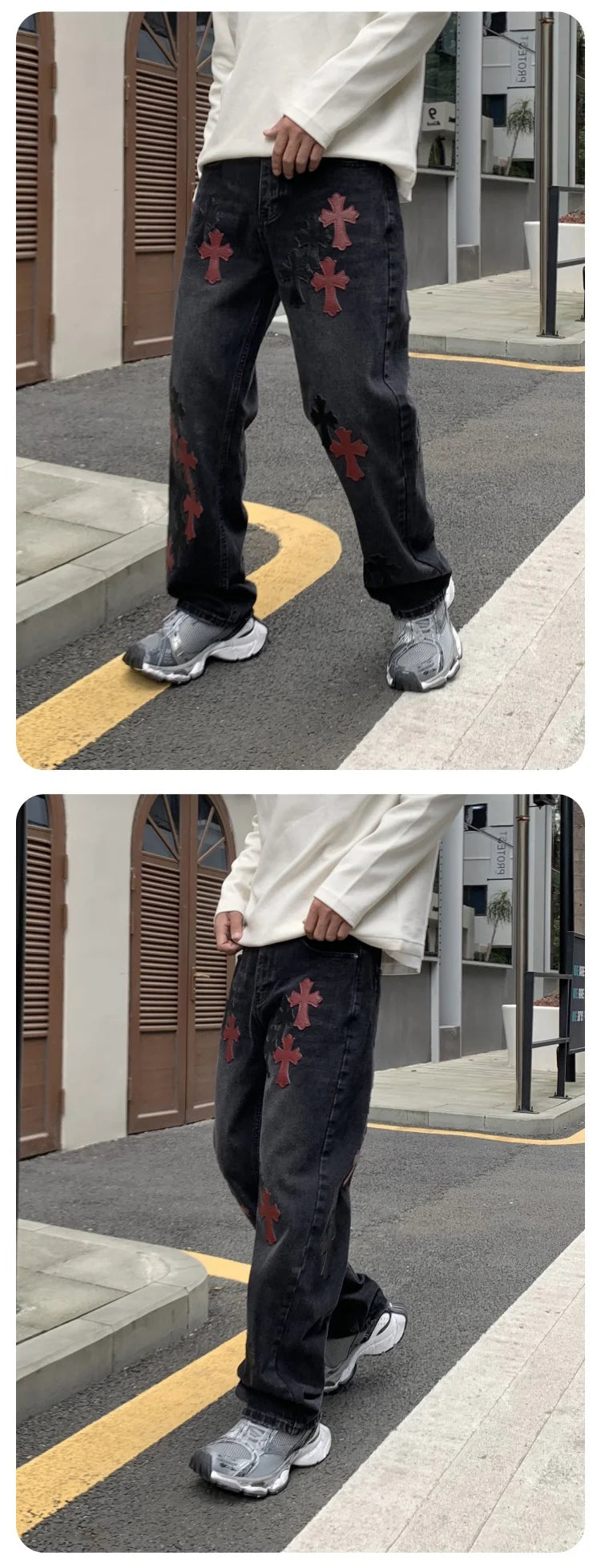 men embroidery streetwear brand fashion hip hop loose casual straight motorcycle denim jeans pant cityboy y2k jeans trousers unique jeans style 2362