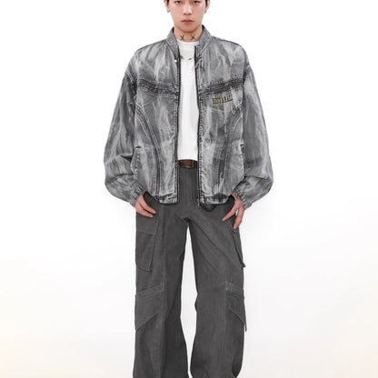 autumn high street washed denim jacket mens vintage graffiti printing stand collar motorcycle coats patchwork punk cowboy tops urban skinny jeans