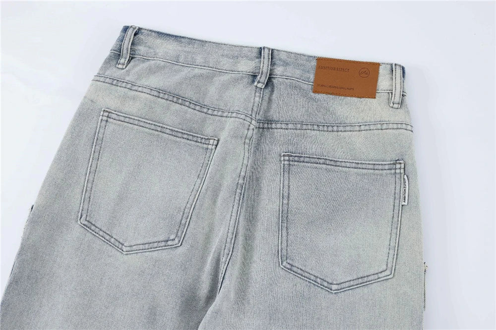 2024 multi pocket jeans vintage mens harajuku cargo denim pants retro hip hop straight loose jean pants unique cargo style 1017
