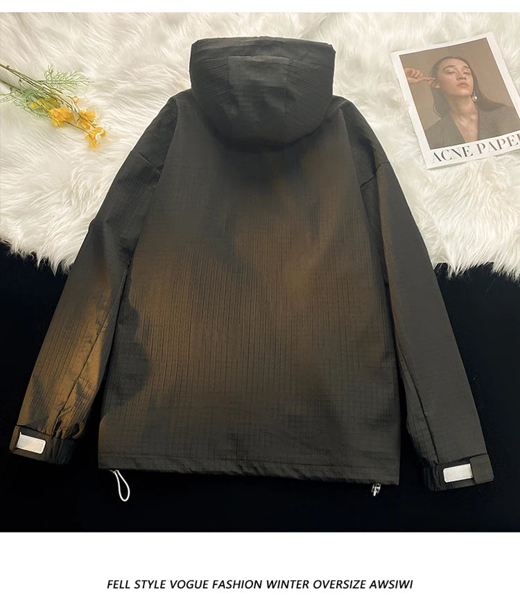 korean style punch jacket men autumn new epaulet design hooded jackets waterproof windproof loose unisex coats unique default style 5079