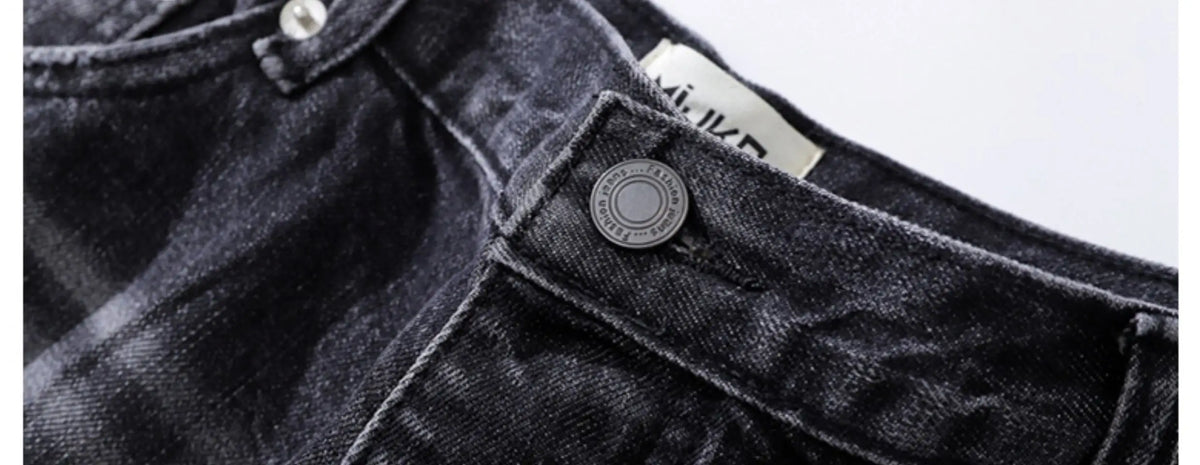 baggy damaged heavy industry washed jeans pants vibe loose casual silhouette straight worn pants knee ripped denim trousers unique jeans style 174