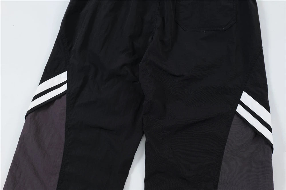 men black sports pants y2k striped patchwork joggers baggy pants hip hop casual drawstring waist quick drying trousers unique joggers style 3731