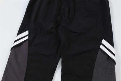 men black sports pants y2k striped patchwork joggers baggy pants hip hop casual drawstring waist quick drying trousers unique joggers style 3731