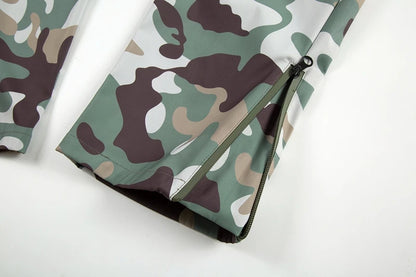 Street Wear Functional Camouflage Cargo Trousers Men Waterproof Pockets Pleated Zip Up Tapered Pants Nylon Belt Men's Clothes Street King Limited