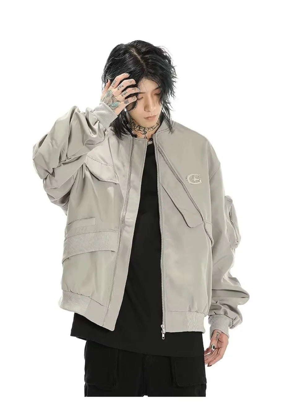 american street pilot jacket mens spring irregular trend loose tooling male coats zipper multiple pockets couple baseball jersey unique default style 3299