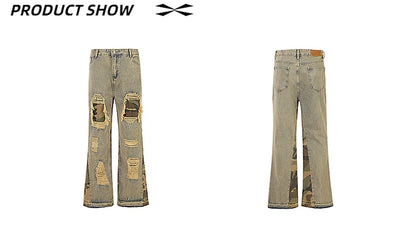 hip hop camouflage ripped patchwork denim pants for men y2k vintage streetwear wide leg jean 2025 new distressed baggy jeans unique jeans style 321