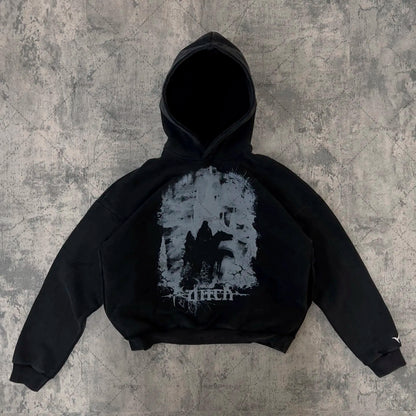 Retro gothic devil print oversized pullover women spring and autumn fashion street hip-hop Harajuku loose sweater men Street King Limited