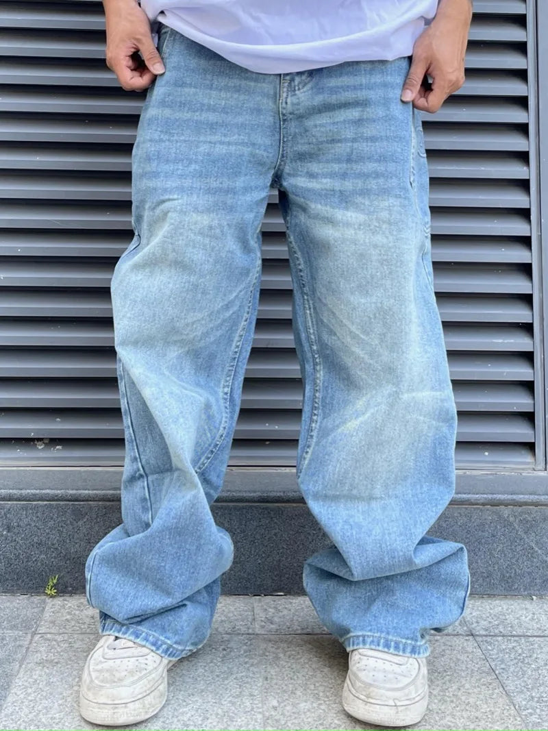 fashion loose streetwear denim jeans pants unisex casual side pocket wide legs jean trousers hip hop joggers mens baggy jeans relaxed fit joggers