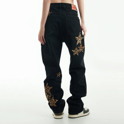black baggy jeans men star patchwork straight denim pants fashion jeans male streetwear hip hop y2k loose trousers vintage washed jeans
