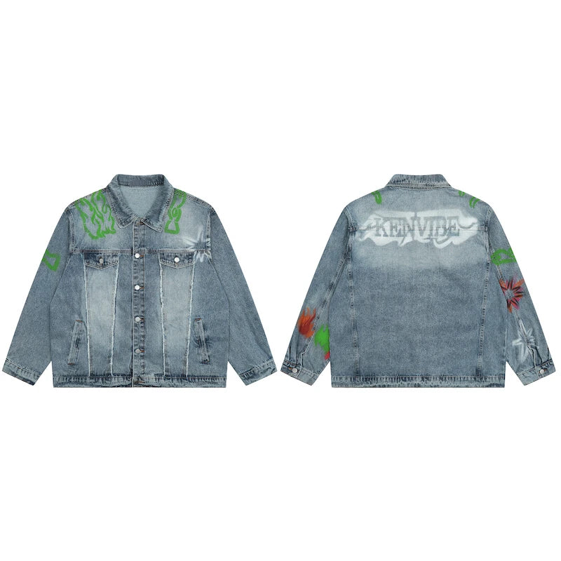 men harajuku graffiti denim jacket and coat fashion hip hop long sleeve jean patchwork outerwear casual streetwear jeans jackets unique jeans style 3713