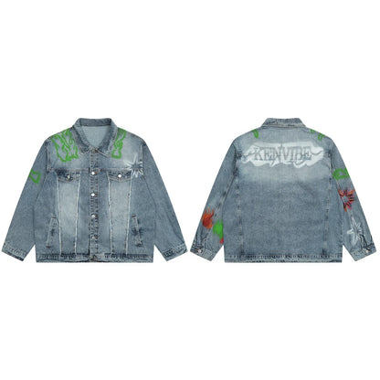 men harajuku graffiti denim jacket and coat fashion hip hop long sleeve jean patchwork outerwear casual streetwear jeans jackets unique jeans style 3713