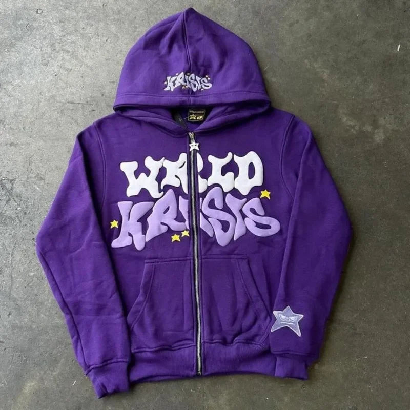 Y2k Street Retro Letter Print Loose Casual Fashion Zipper Hoodie Women Harajuku Hip-hop Versatile Oversized Sweatshirt Men Street King Limited
