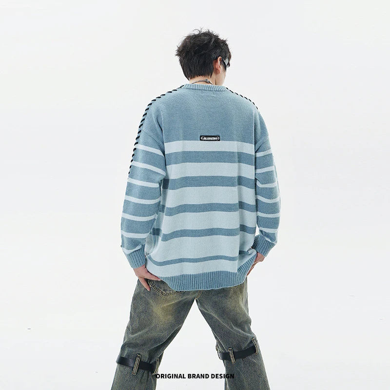 Men Striped Sweater Letter Graphic Loose Knitwear Jumper Pullover Sweaters Harajuku Hip Hop Streetwear Knitted Sweater Street King Limited
