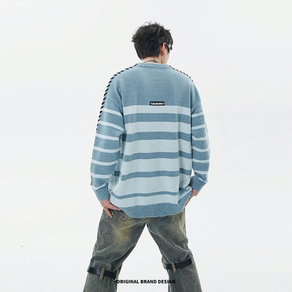 Men Striped Sweater Letter Graphic Loose Knitwear Jumper Pullover Sweaters Harajuku Hip Hop Streetwear Knitted Sweater Street King Limited