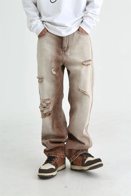 fashion denim jeans mens destoryed holes zipper straight jeans hip hop streetwear spring summer casual joggers jeans men pants unique joggers style 3141