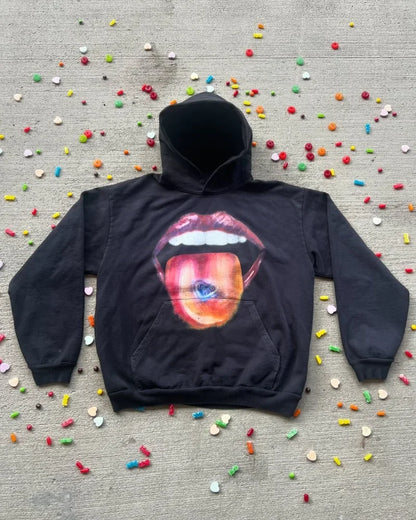 2024 Summer New Fashion Big Lips Printed Oversized Hoodie Men's Y2K Street Hip Hop Harajuku Loose Long Sleeve Pullover Women's Street King Limited