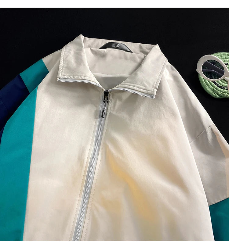 2024 spring mens standing collar jacket patchwork loose windbreaker zipper sports outdoor jackets unisex punching jacket unique default style 5480