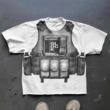 Harajuku Streetwear Y2K New T shirt Men Hip Hop Bulletproof Vest Graphic Print Oversized Cotton Short Sleeved Casual Tops Tees Street King Limited