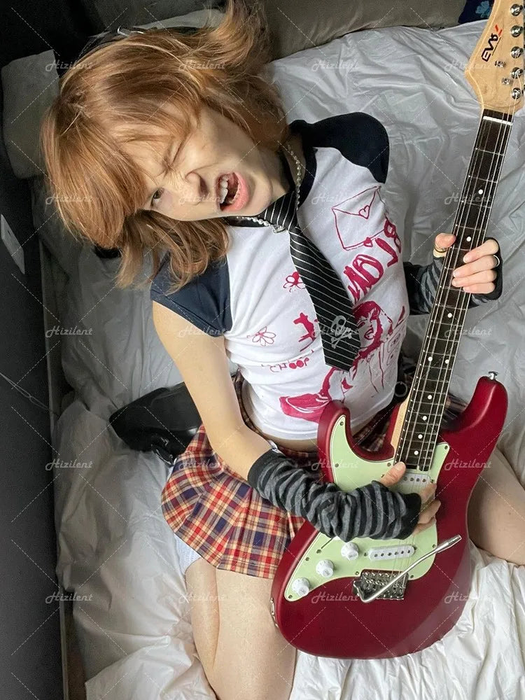 Kawaii Graphic Women Crop Tops Harajuku baby tee Y2K Goth Short Sleeve Streetwear Print Clothes T-shirt emo scene Vintage Grunge Street King Limited