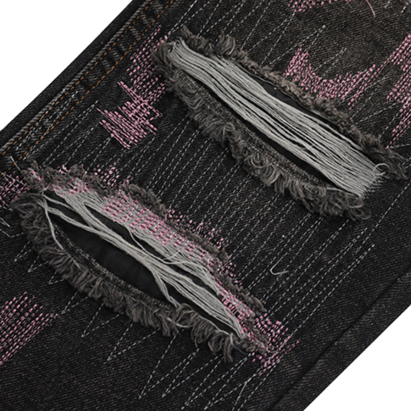 harajuku irregular scratched ripped holes denim jeans men zipper jeans hip hop streetwear new casual straight joggers jean pants unique joggers style 2949