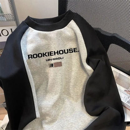 American high street letter printed patchwork round neck pullover for men and women loose retro autumn and winter loose trendy Street King Limited