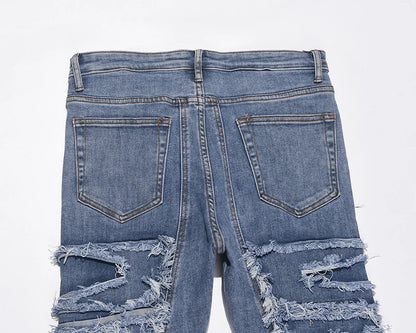 retro hole ripped distressed jeans for men straight washed harajuku hip hop loose denim trousers vibe style casual jean pants unique jeans style 4844