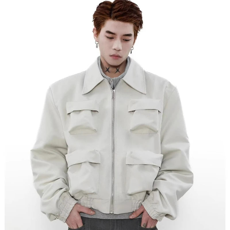 spring american pilot jacket mens street trend three dimensional multi pockets shoulder padded coats high street outwear unisex unique default style 3151