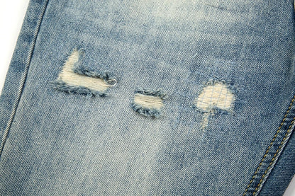 ripped hole distressed black blue washed mens jeans straight casual baggy pockets pencil pants streetwear loose denim trousers unique jeans style 1884
