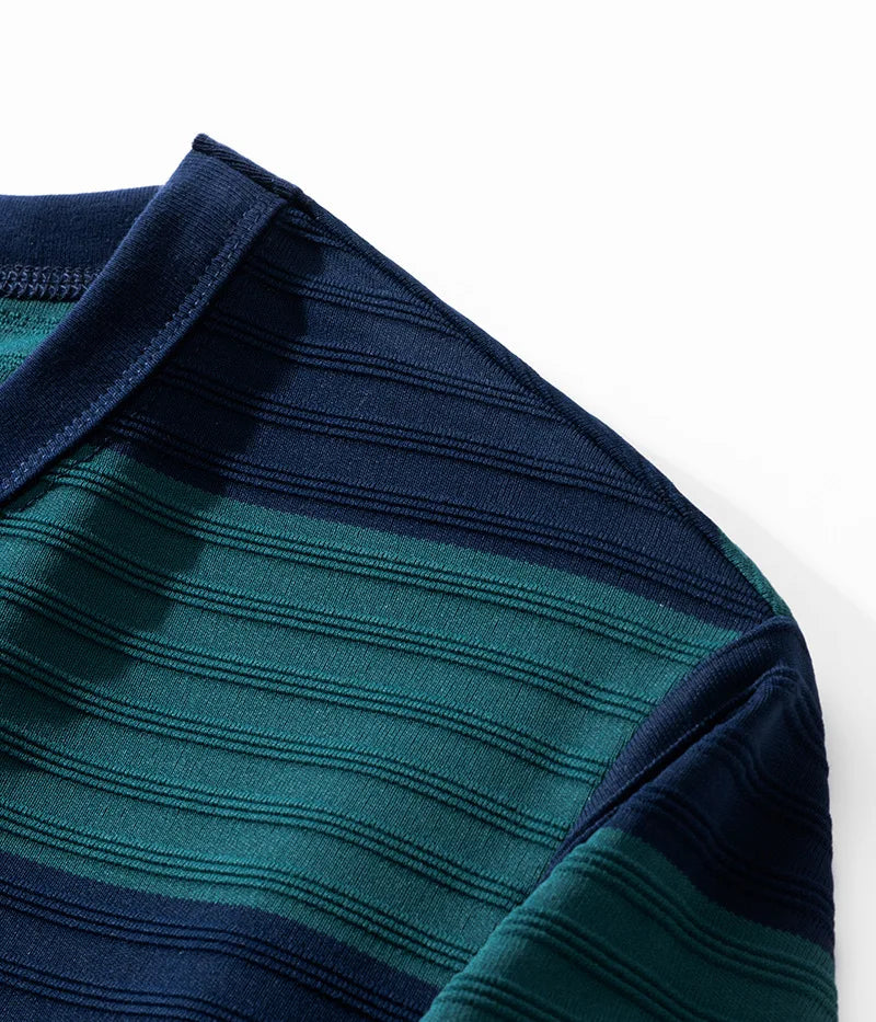 Men's Dark Wide Striped Short Sleeve Tees, Casual Tops, Round Neck, Thick, 100% Cotton, New, Summer Street King Limited