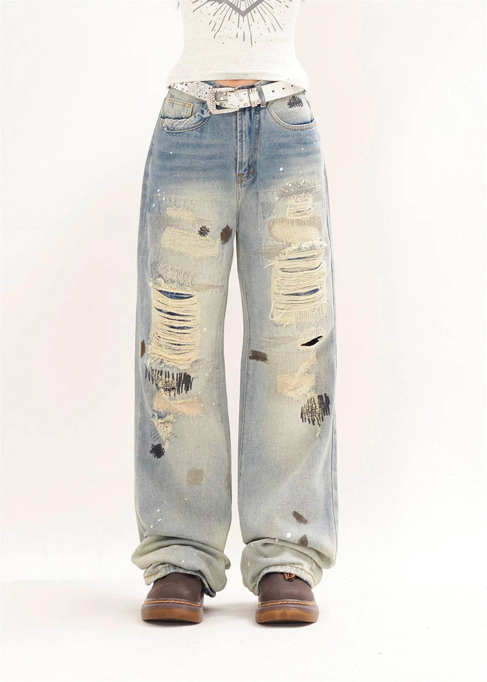mens fashion ripped jeans blue straight baggy jeans trousers luxury loose casual distressed denim pants male 1 unique jeans style 4437