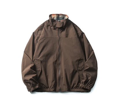 double side wearable coach jacket men streetwear fashion cleanfit splice plaid loose casual outdoor cargo jacket boyfriend coat unique cargo style 818