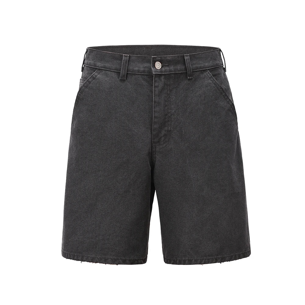 y2k sashes pockets solid color cleanfit cargo shorts mens summer wide leg streetwear baggy knee length pants oversized military streetwear pants