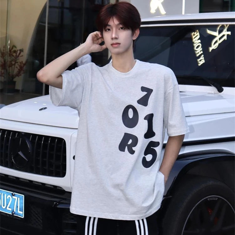 Korean street personalized printed graphic T-shirt summer men new y2k trendy loose sports half sleeved bottoming shirt top Street King Limited