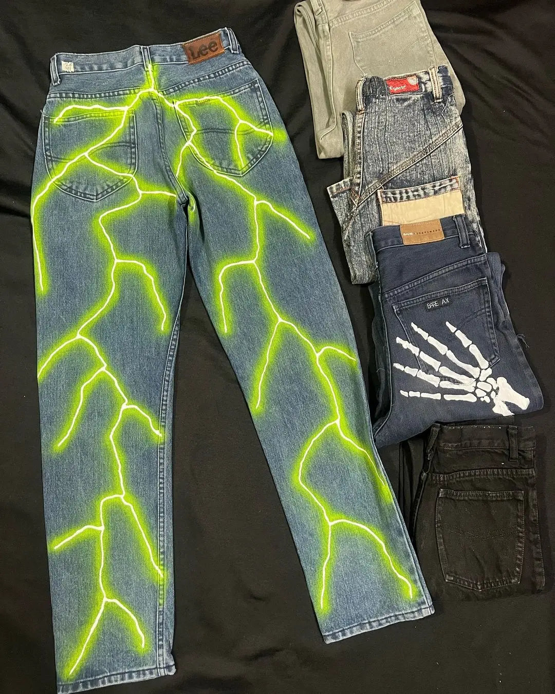 hip hop casual green lightning pattern mens pants sweatpants y2k men jeans street straight harajuku streetwear men clothing streetwear sweatpants