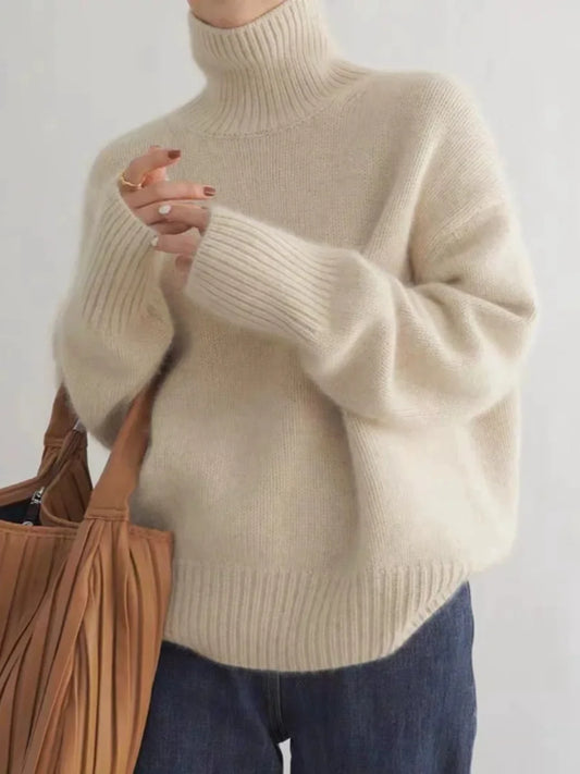 Turtleneck 100% pure cashmere women's loose sweater thickened autumn and winter wool sweater jumper lazy base Street King Limited