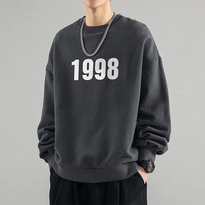 Trendy Korean Personality Simple Retro Sweatshirt for Boys 2024 New Spring and Autumn Ins American Sports Personality Youth Tops Street King Limited