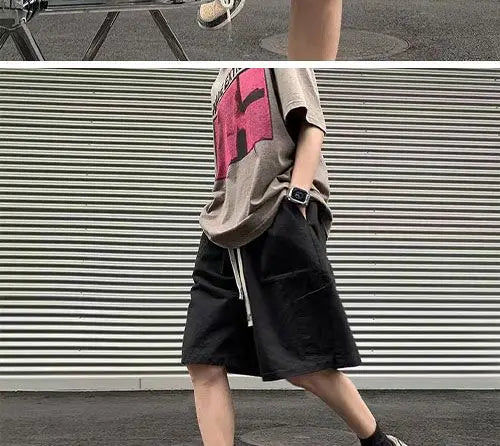 Korean Khaki Cargo Shorts for Men and Women in Summer Y2K Japanese Retro Casual Wide-leg Harajuku Trendy Sports Shorts Street King Limited