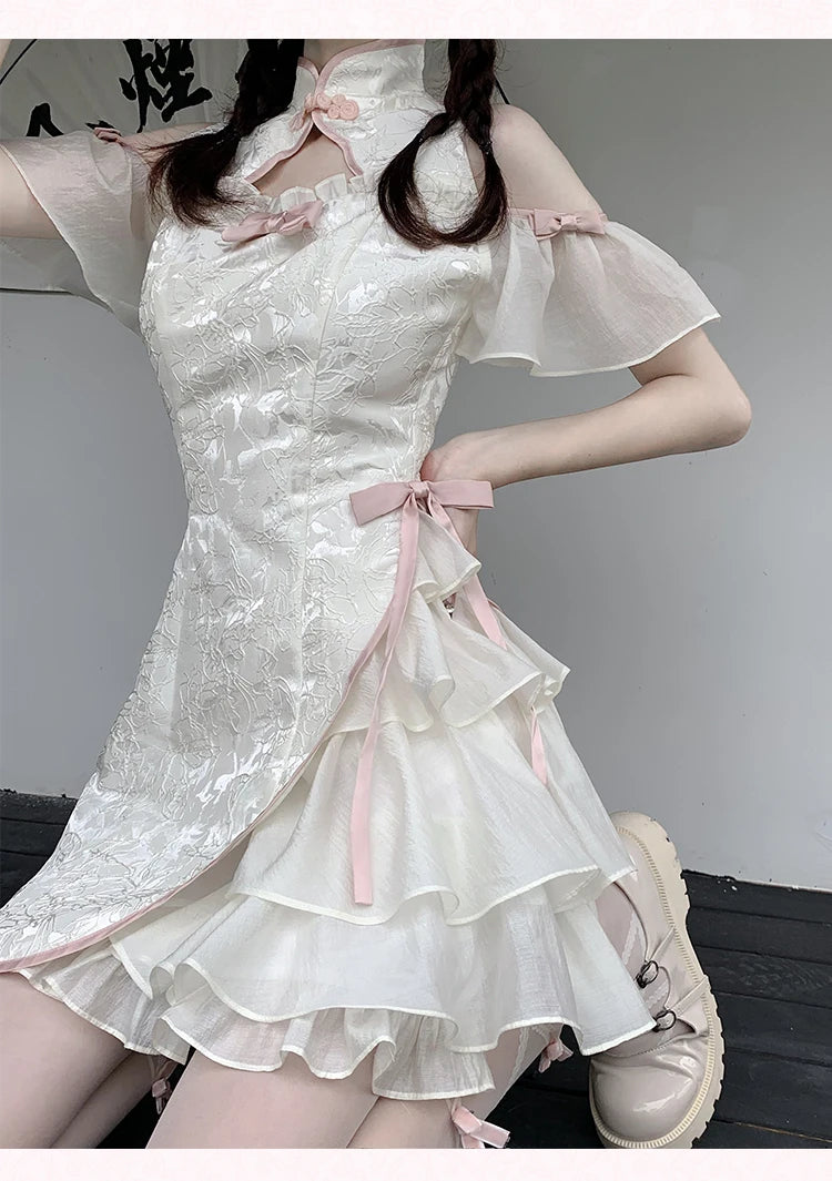 Vintage Chinese Style Cheongsam High Split Mini Dress 2024 Tie Dye Gothic Women Aesthetic Bandage Dresses Y2k Sexy Bodycon Robe Street King Limited