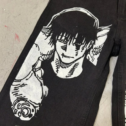 harajuku slifer the sky dragon print y2k men s jeans popular anime baggy jeans wide leg pants streetwear trouser men clothing unique jeans style 4381