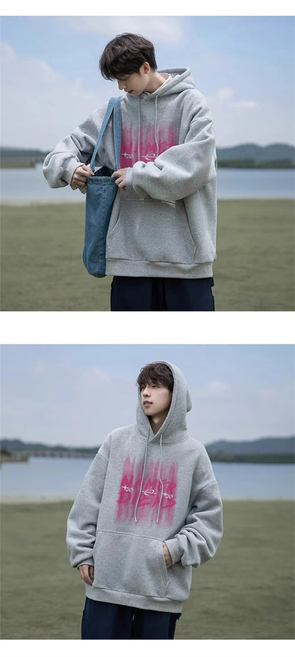 2024 New Graffiti Letter Print Hooded Fleece Sweatshirt For Men Loose Fit Hip Hop Fashion Pullover Hoodies Y2K Streetwear Hoodie Street King Limited