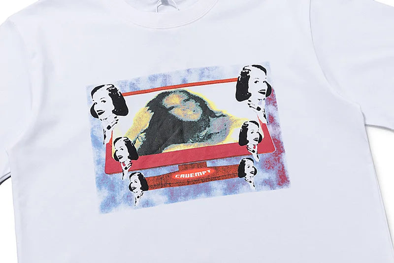 C.E T-shirts Men Woman Good Quality Cotton Casual Loose Vintage Abstract Face Printing Summer O-Neck CAVEMPT Top Tee Street King Limited