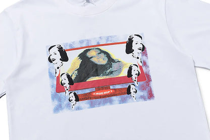 C.E T-shirts Men Woman Good Quality Cotton Casual Loose Vintage Abstract Face Printing Summer O-Neck CAVEMPT Top Tee Street King Limited