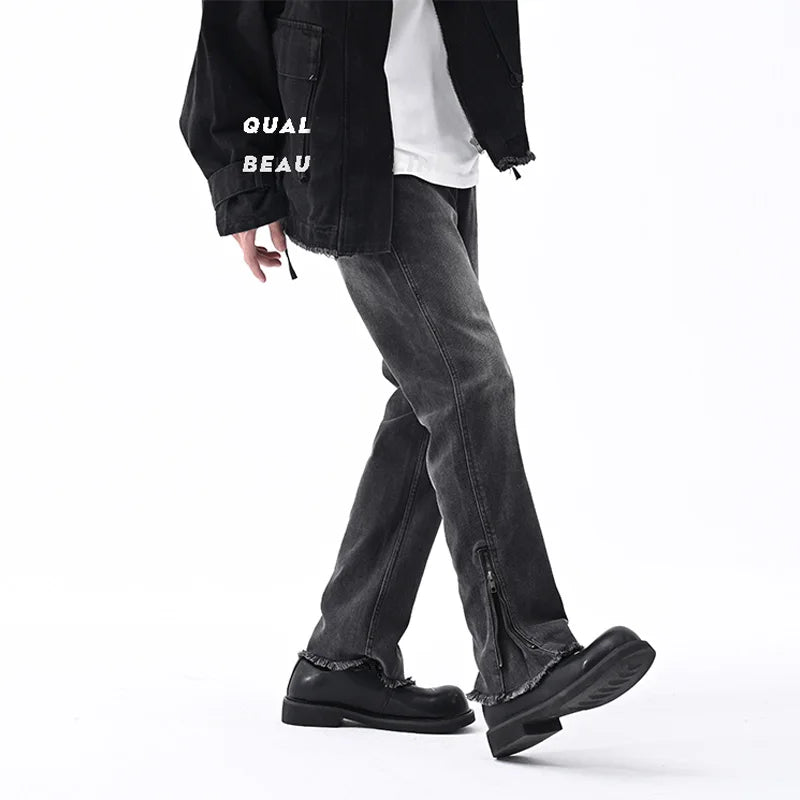 men streetwear hem zipper plus size distressed retro fashion loose casual denim pants jeans cityboy jeans trousers 28 40 vintage washed jeans