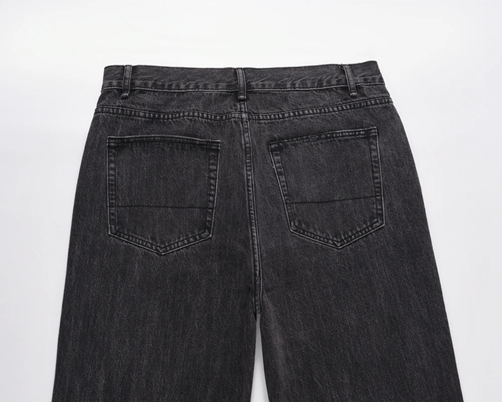 retro pu leather butterfly embroidery black jeans for men straight patchwork casual baggy denim pants loose jean trousers unique jeans style 1272