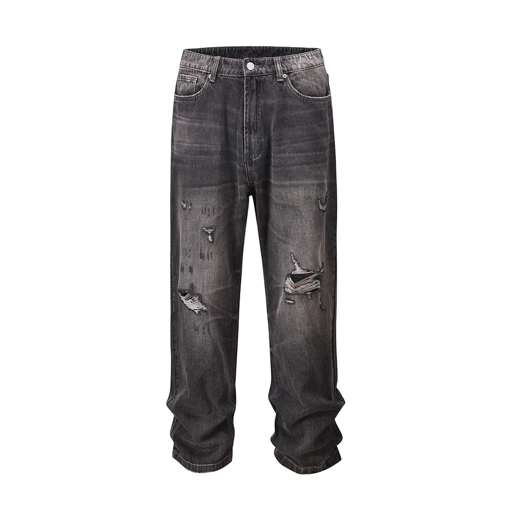 streetwear frayed hole distreesed ripped baggy jeans for men and women pantalones hombre y2k casual denim trousers oversized unique jeans style 5825